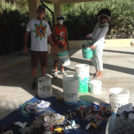 Volunteers sorting the collected pollution