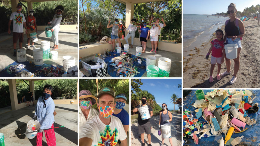 A collage of volunteers cleaning up the beach at the Marjory Stoneman Douglas Biscayne Nature Center
