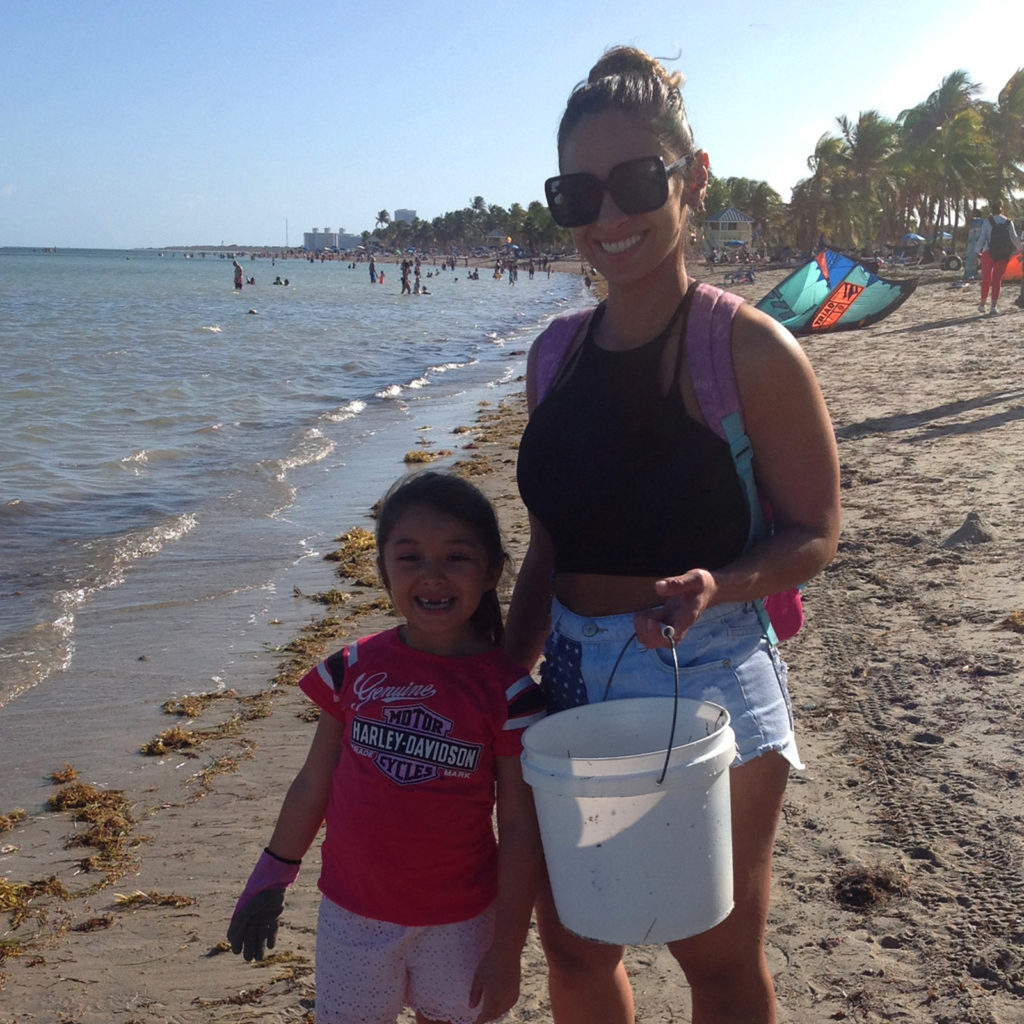 Volunteers at a beach cleanup on Key Biscayne