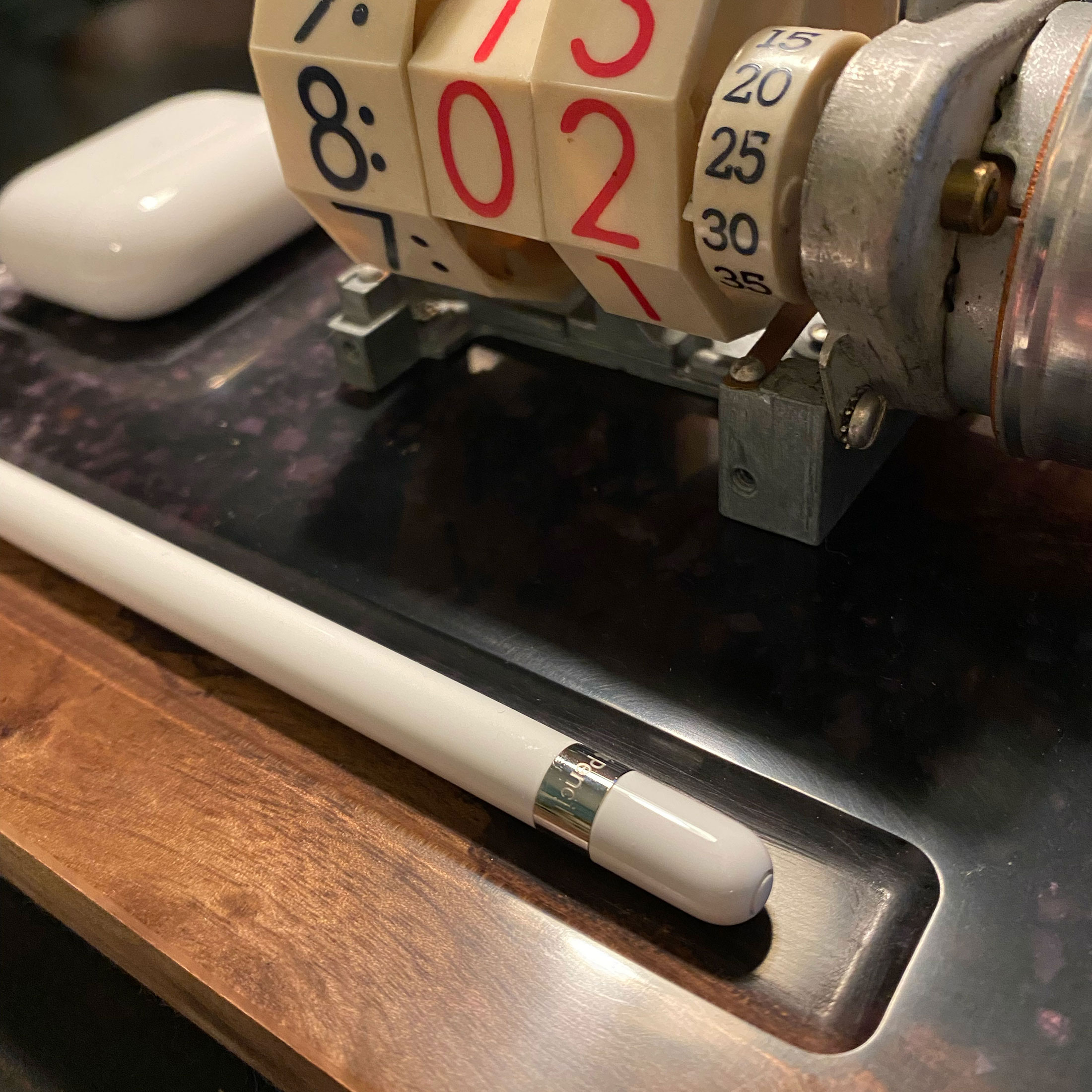 Free Plastic's live edge desk valet with deconstructed clock