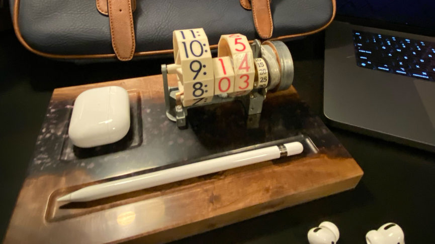 Free Plastic's live edge desk valet with deconstructed clock
